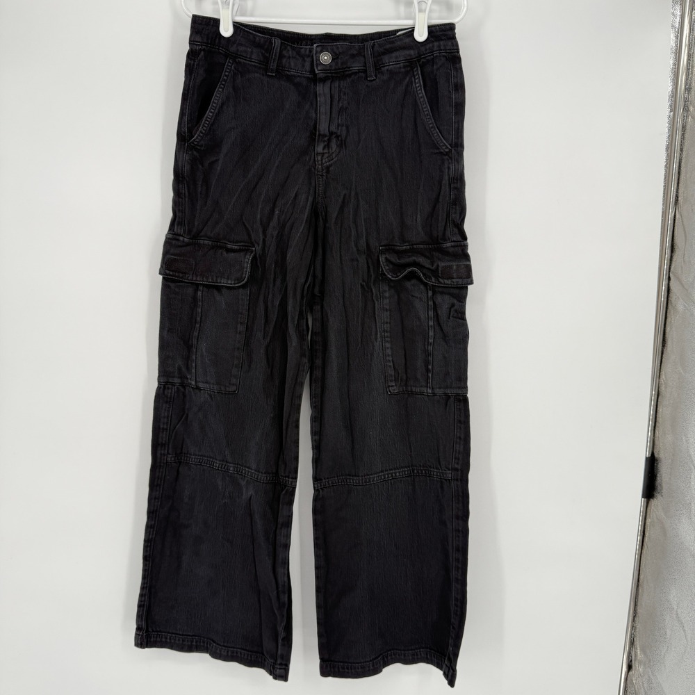 American‎ Eagle High Rise Baggy Wide Leg Cargo Jeans Black Size 8